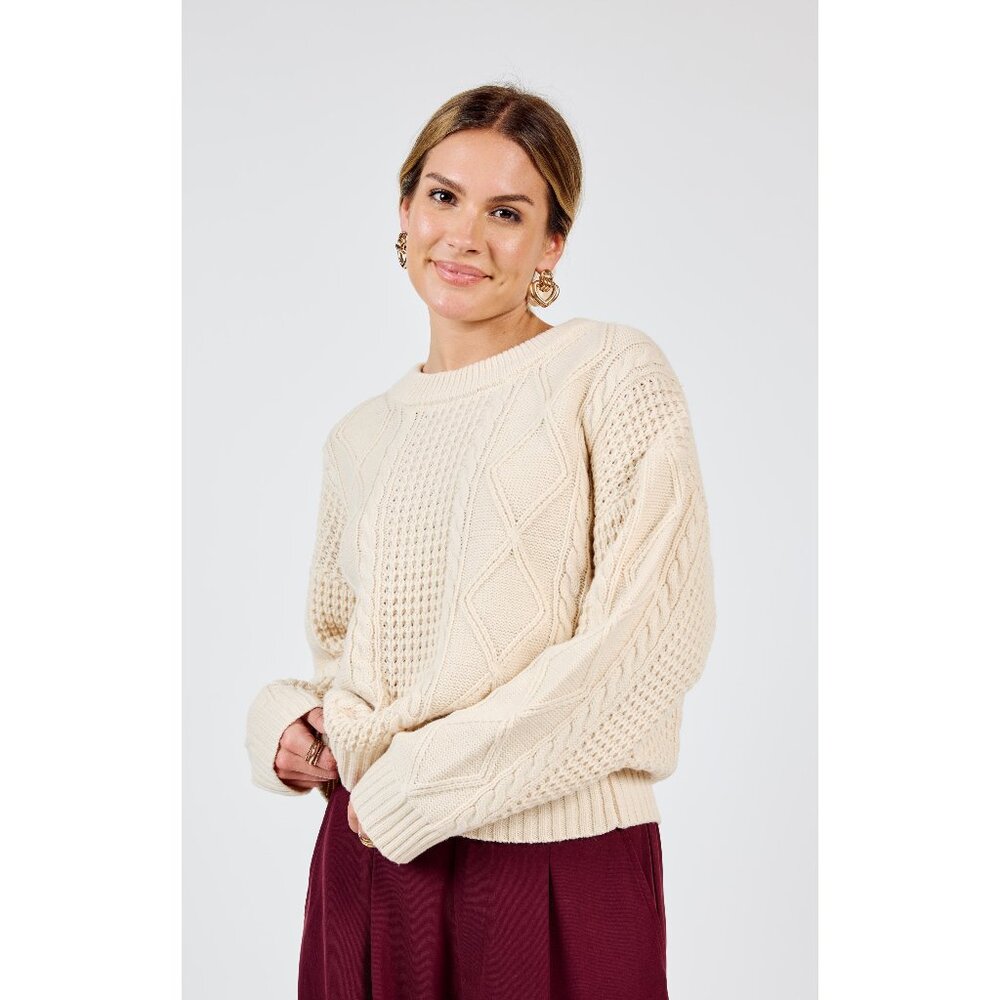 Teri Cable Knit Crew Neck Sweater